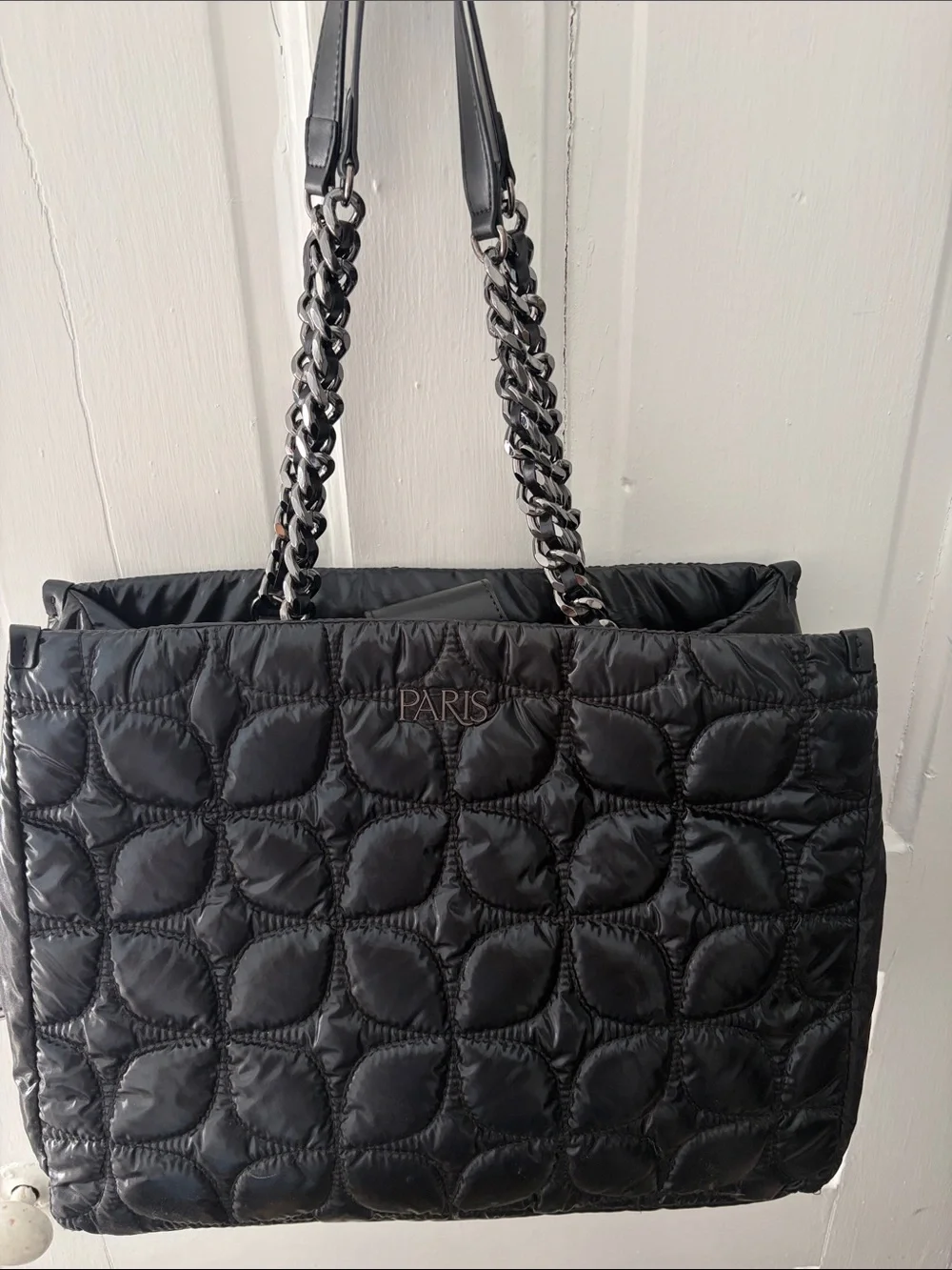 Paris Hilton Black Quilted Shoulder Tote with Chain Straps